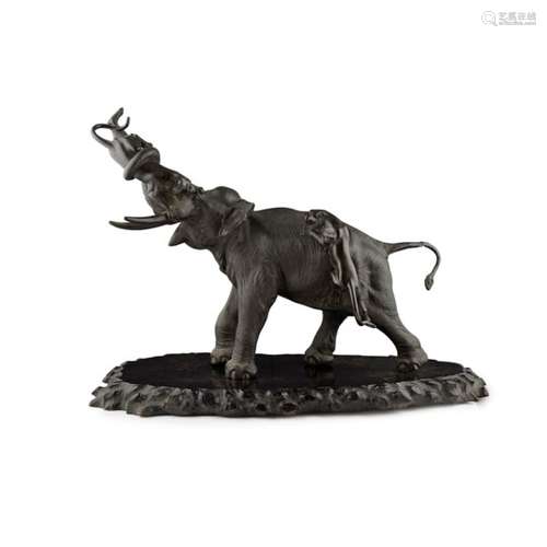 LARGE BRONZE OKIMONO OF TWO TIGERS ATTACKING AN ELEPHANT SIGNED KAKUHA, MEIJI PERIOD the mammal