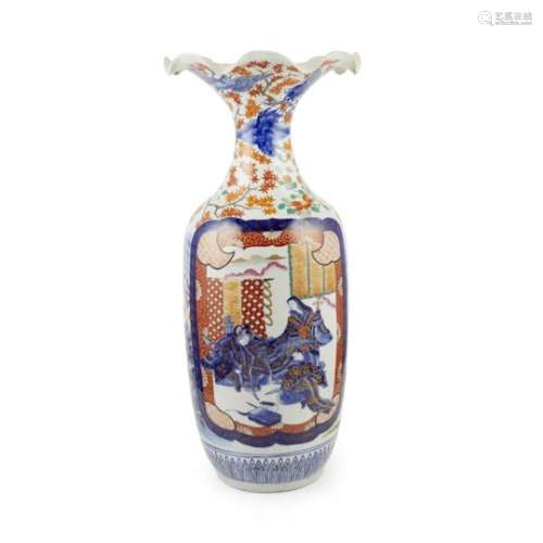 TWO LARGE JAPANESE COLLARED VASES MEIJI PERIOD the tall porcelain body with flared mouth and