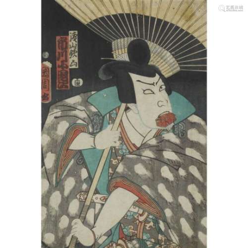 A JAPANESE WOODBLOCK PRINT PUBLISHED CIRCA 1870s depicting the Kabuki
actor Ichikawa Family (