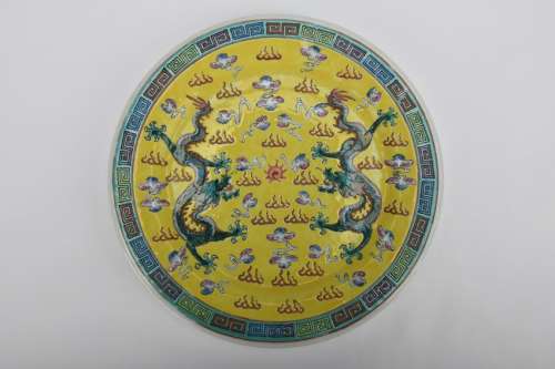 Chinese Period Of Republic Of China Yellow Glaze Dragon