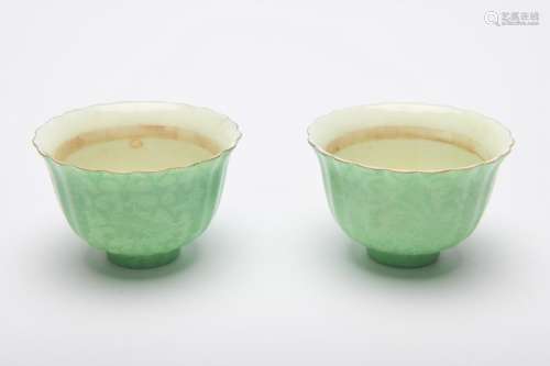 Chinese Pair Of Period Of Republic Of China Green Glaze