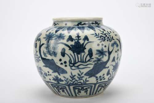 Chinese Ming Dynasty Blue And White Fish Algae Pattern