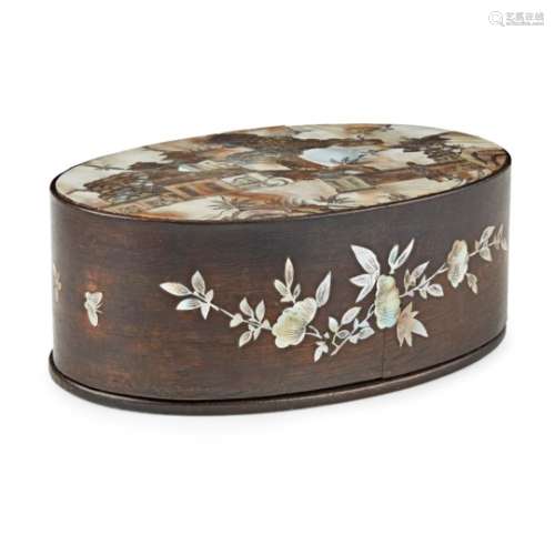 TWO VIETNAMESE MOTHER-OF-PEARL INLAID ARTICLES LATE 19TH/EARLY 20TH CENTURY the first an oval box