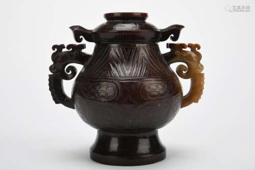 Chinese Qing Dynasty Topaz Beast Jar
