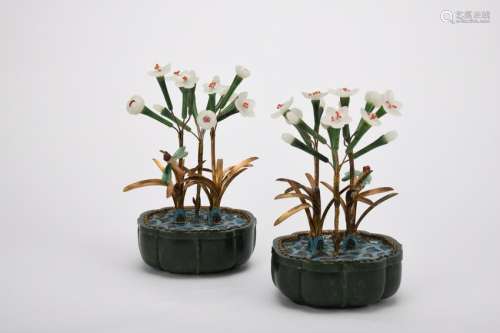 Chinese Pair Of Qing Dynasty Flower Pots