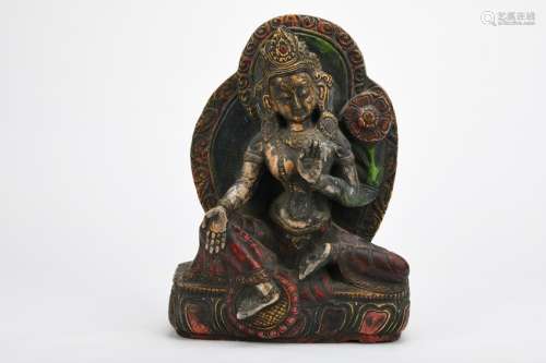 Chinese 18Th Century Blackstone Tara Statue