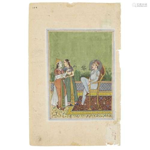 FIVE INDIAN ILLUMINATED MANUSCRIPT PAGES 20TH CENTURY, POSSIBLY ON 19TH CENTURY PAPER watercolour on