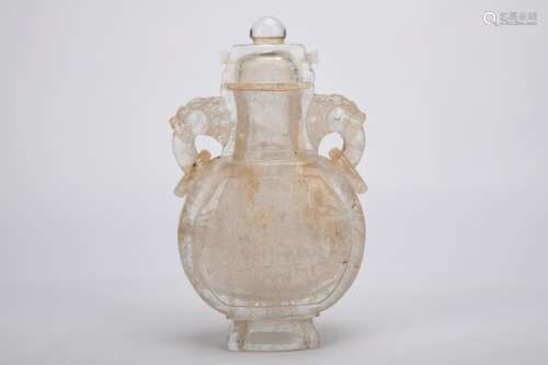 Chinese Qing Dynasty Crystal Beast Face Binaural Bottle