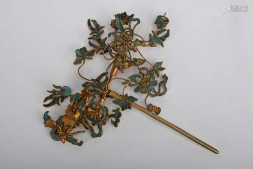 Chinese Qing Dynasty Silver And Gold Gilded Hairpin