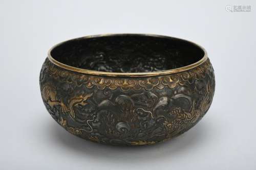 Chinese Dynasty Pure Silver And Gold Gilded Dragon