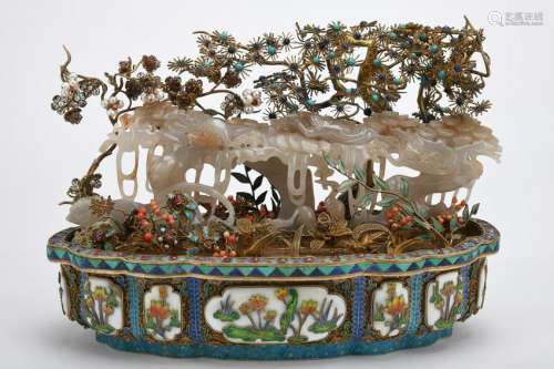 Chinese Qing Dynasty Silver And Gold Gilded Enamel Pot
