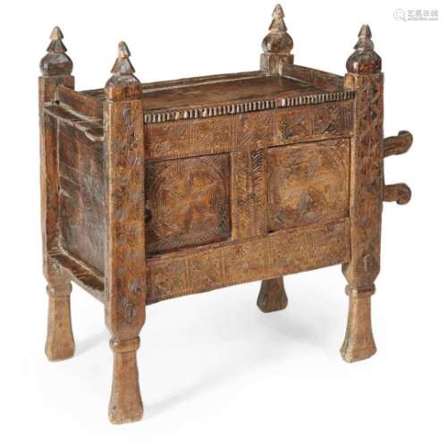 SWAT VALLEY (PAKISTAN) DOWRY CHEST 19TH CENTURY each corner with tapered finials above the