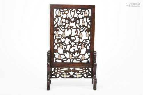 Chinese Rosewood Huali Wood Inlaid With Jade Screen