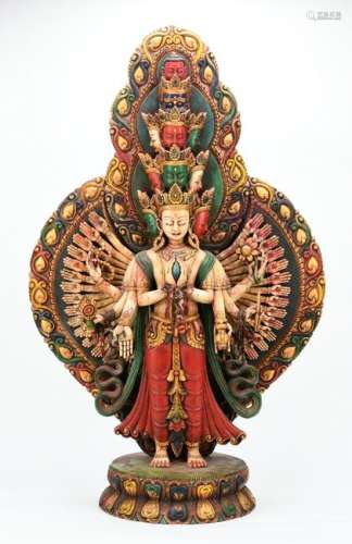 Chinese Qing Dynasty Woodcarving Eleven-Sided Guanyin