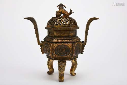 Chinese Qing Dynasty Bronze Gold Gilded Incenser Burner