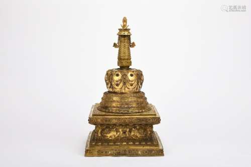 Chinese The 18Th Century Bronze And Gold Gilded Pagoda