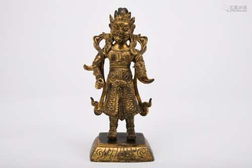 Chinese Qing Dynasty Bronze Gold Gilded Protector