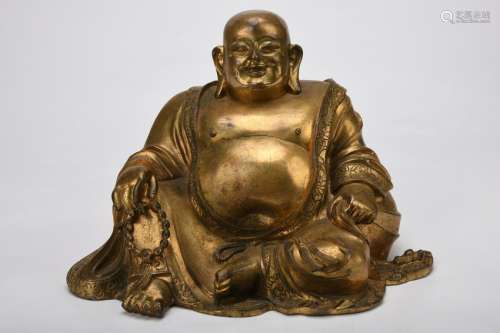 Chinese 18Th Century Bronze Gold Gilded Maitreya Buddha