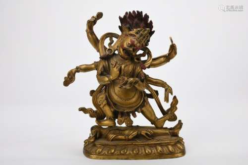 Chinese Qing Dynasty Bronze Gold Gilded Statue