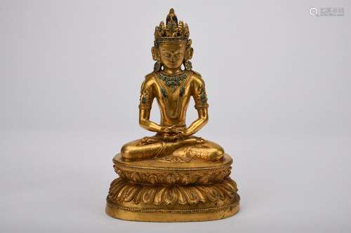 Chinese Qing Dynasty Bronze Gold Gilded Buddha