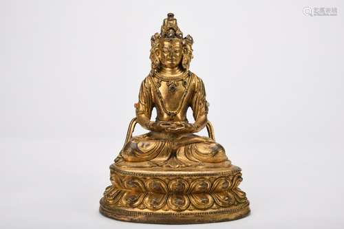 Chinese Ming Dynasty Bronze Gold Gilded Buddha Statue