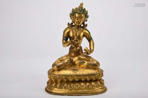 Chinese Qing Dynasty Bronze Gold Gilded Statue