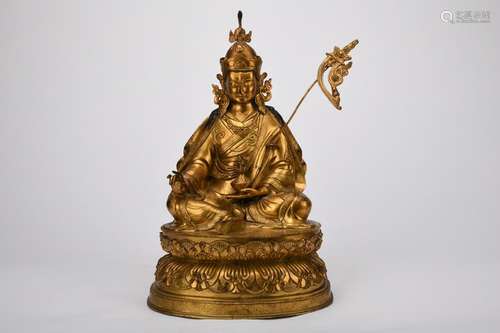 Chinese 18Th Century Bronze Gold Gilded Statue