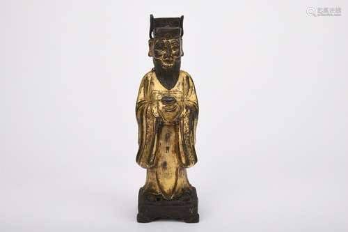 Chinese Ming Dynasty Bronze Gold Gilded Mammon Statue