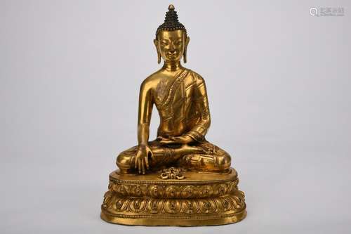 Chinese 15Th Century Bronze Gold Gilded Guanyin Statue