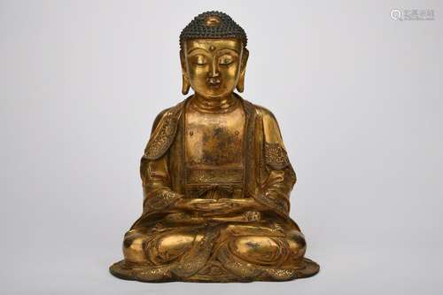 Chinese 15Th Century Bronze Gold Gilded Amit Buddha