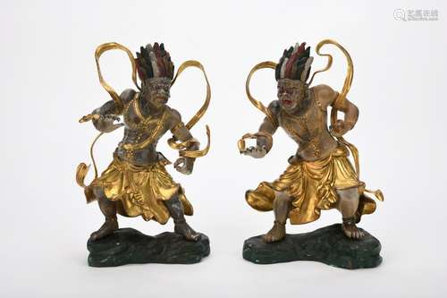 Chinese Pair Of Qing Dynasty Bronze Gold Gilded Statues