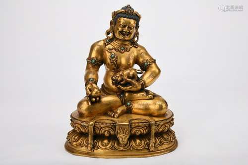 Chinese 18Th Century Bronze Gold Gilded Mammon Statue