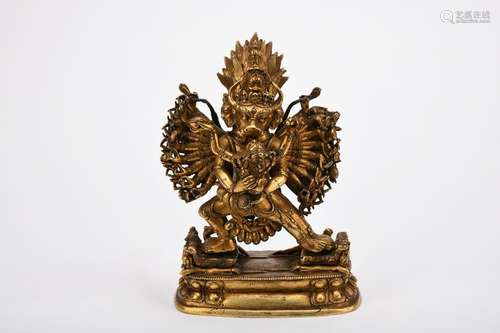 Chinese 18Th Century Bronze Gold Gilded Statue