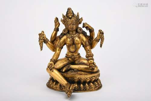 Chinese 15Th Century Bronze Gold Gilded Statue