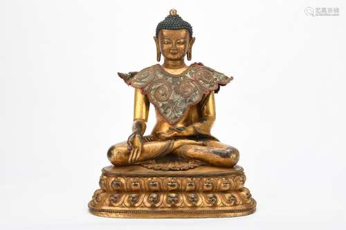 Chinese Qing Dynasty Bronze Gold Gilded Sakyamuni