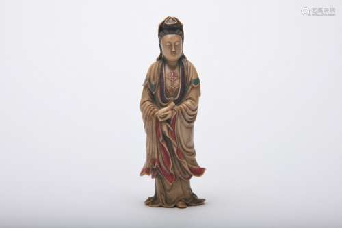 Chinese Qing Dynasty Shoushan Stone Guanyin Statue