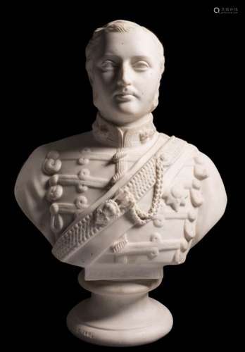 A 19th century parian portrait bust of Prince Albert: modelled head and shoulders after the