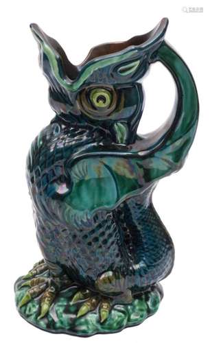 A Longpark (Torquay) pottery grotesque dragon ewer: modelled in the form of a seated beast with