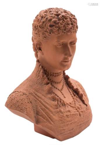 A Watcombe (Torquay) pottery bust and a similar figure group: the former modelled as H.R.H.