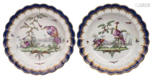 A pair of First Period Worcester 'Lord Rodney' pattern dessert plates: each painted in the Sevres