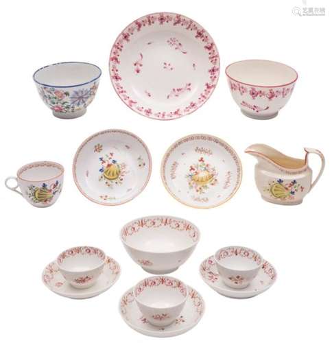 A group of New Hall porcelain tea and coffee wares: comprising three teabowls and saucers and a