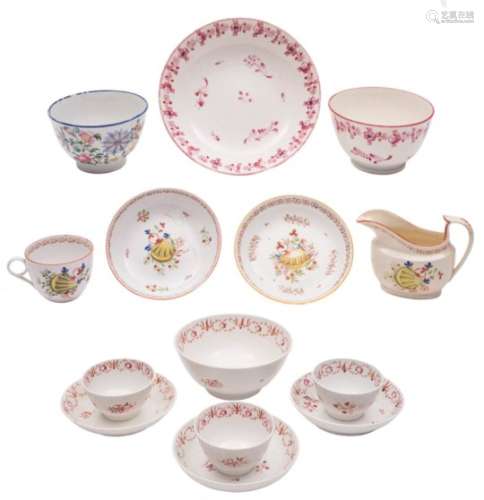 A group of New Hall porcelain tea and coffee wares: comprising three teabowls and saucers and a