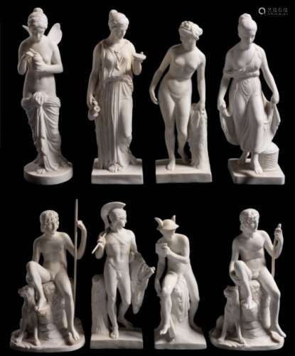 A group of eight Royal Copenhagen and Bing & Grondhal bisque porcelain figures: each in the form of