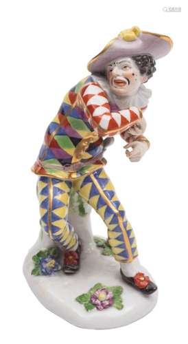 A Meissen porcelain Commedia dell'Arte figure: of Harlequin Surprised modelled after the original