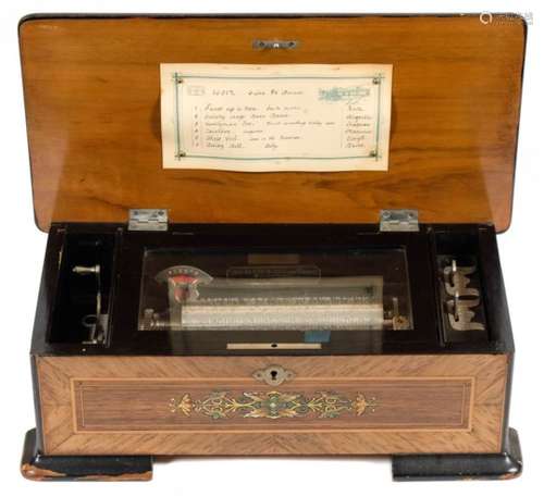 A 19th Century Swiss musical box by Geo. Baker & Co Geneva: playing six airs, with lever wound 15.