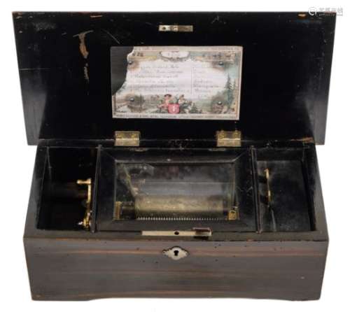 A 19th century Swiss musical box: playing six airs, with lever wound 9cm.