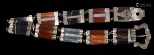 A late 19th century Scottish silver and agate link choker necklace: with reeded agate panels and