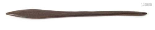 A short Aboriginal stabbing spear: with flattened lozenge -shaped tip on a tapering stem, 59cm.