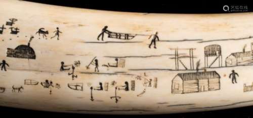 A late 19th/early 20th century Inuit carved walrus tusk:, unsigned,