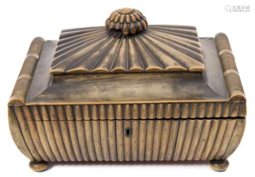 An early 19th century Anglo-Indian Vizagapatam buffalo horn sewing box: of sarcophagus outline,